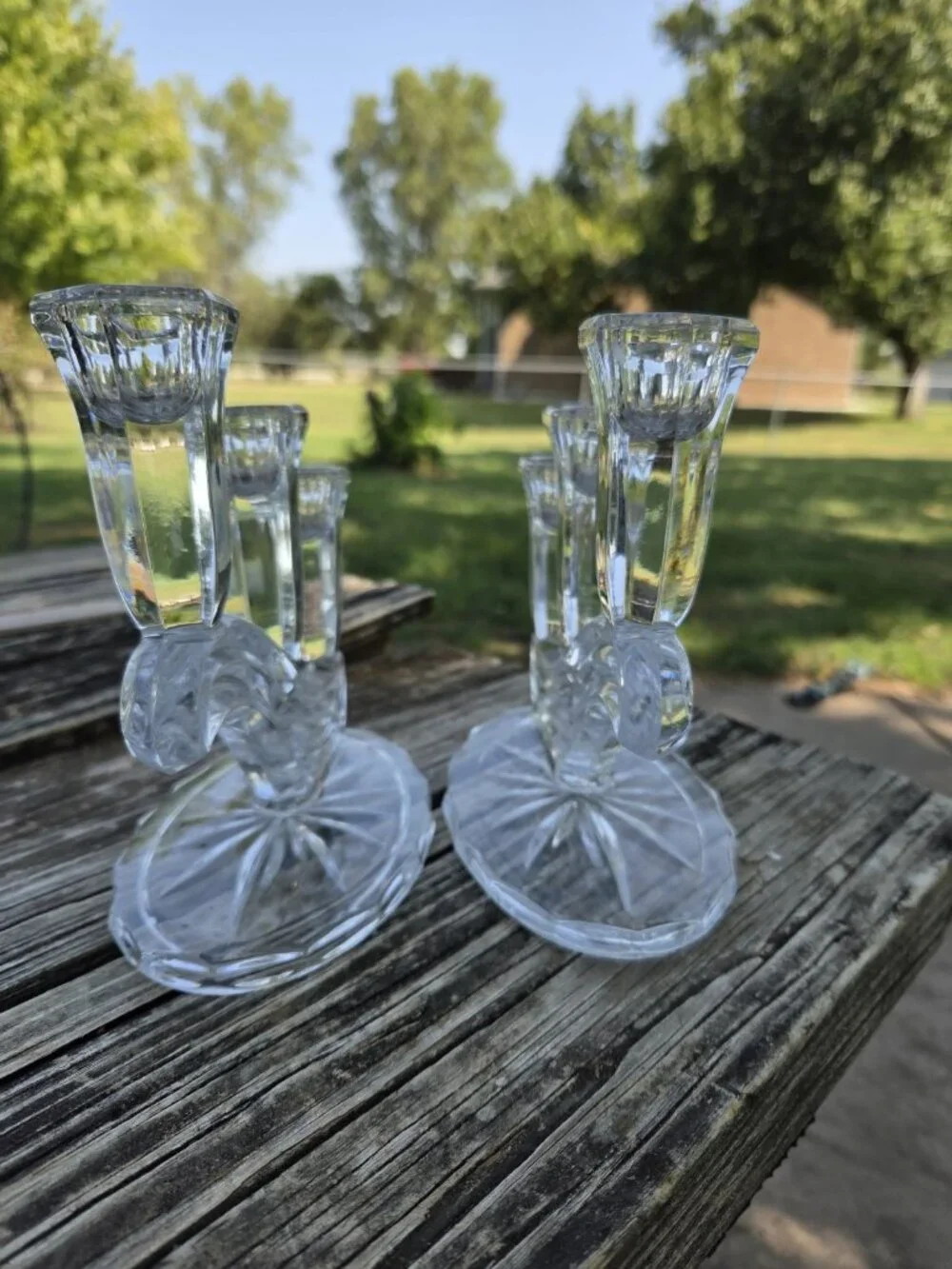 Vintage Pair Buder Bleikristall 3 Arm 24% Lead Crystal Candelabra Set 2